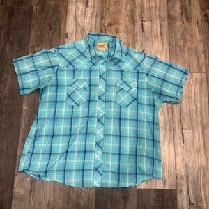 Wrangler Wrancher Shirt Men's 2XL Blue Pearl Snap Western short sleeve